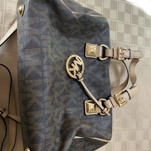 EUC Michael Kors Brown Tan Leather Satchel Tote Handbag Adjustable 15” X 9” Gold